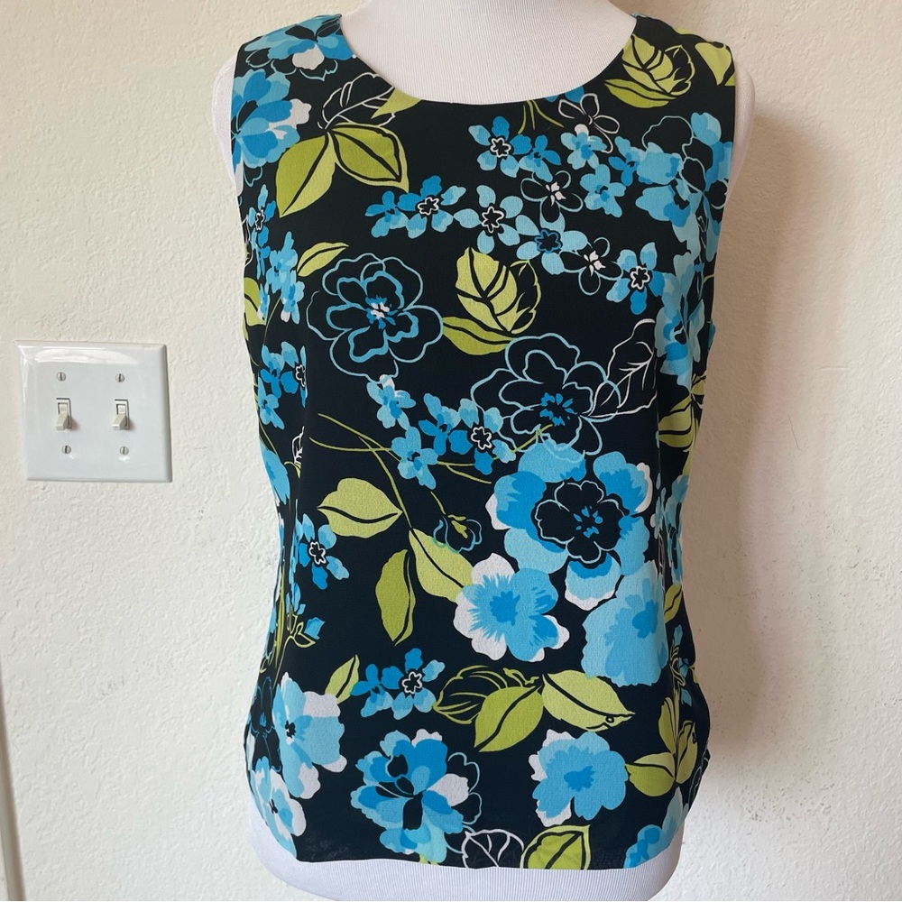 Annex Petite Blue Floral 2pc Skirt Matching Set Sleeveless Midi Small 2000s - Picture 12 of 13